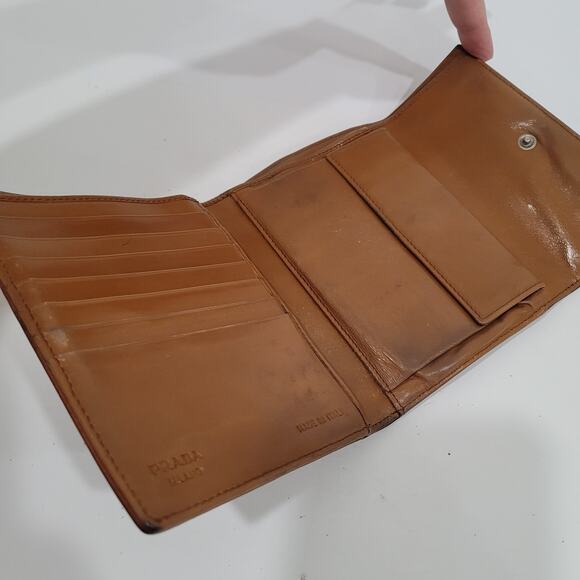 PRADA Smooth Geniue Leather Logo Plate Wallet Medium Envelope Medium Fair Vintag - Picture 3 of 16